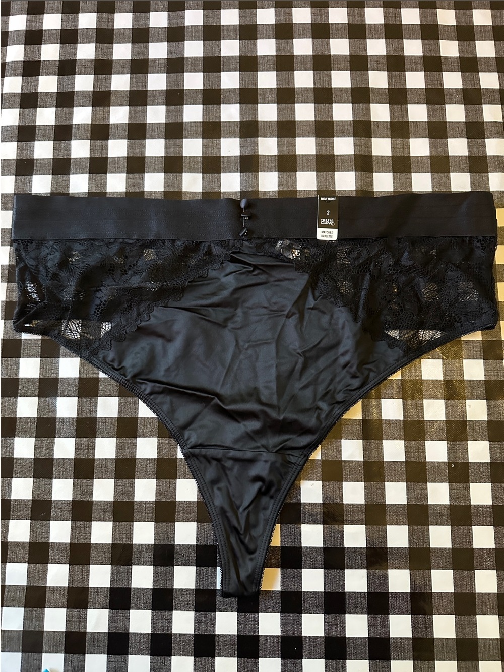 Women's Black Lace-Trim High-Cut Thong Panty